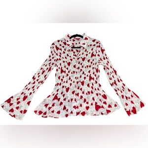 Sunny Leigh Woman Heart Pleated Button Down Blouse